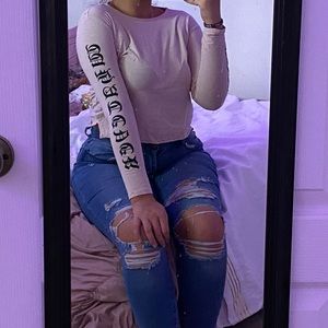 Pink long sleeve crop top